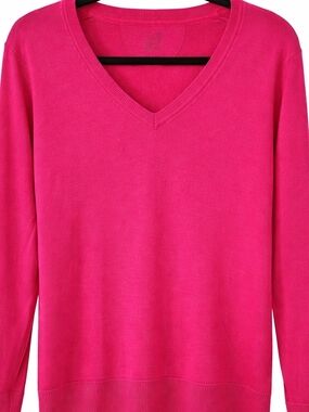 WOOLX Women's V-Neck Sweater in Bright Pink
